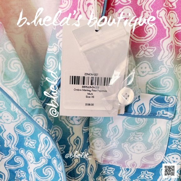 Roller Rabbit Ombre Monkey Polo Pajamas in Multi Cotton Candy Skies Size XS NWT - Picture 8 of 17
